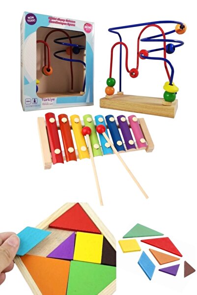 Hyd Ahşap 8'li Selefon Ksilofon+mini Helezon Koordinasyon Oyunu+tangram Set