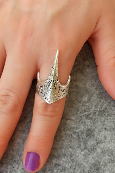 Fildişi Aksesuar Antik Gümüş Kaplama El Yapımı Ayarlanabilir Ertuğrul Gazi Okçu Zihgir Yüzüğü