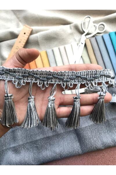 Saççax Exclusive Gri Renk Perde Püskülü Makine Saçak