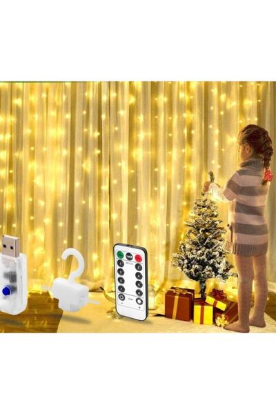 FZ Perde Led- 3x3 Metre - 8 Fonksiyonlu - Usb + Adaptör - Kancalı