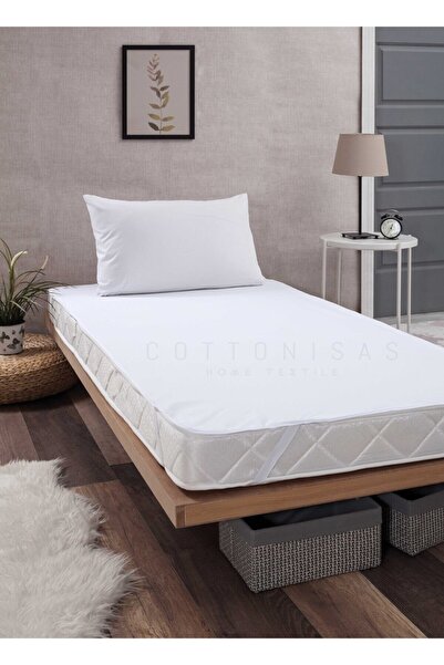 Cottonisas Tek Kişilik Dört Köşe Lastikli Sıvı Geçirmez Alez