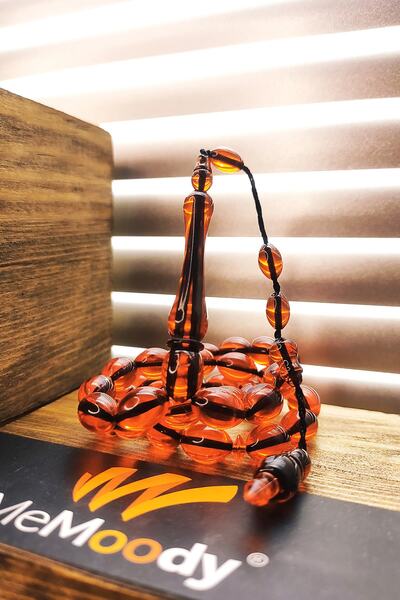 Memoody Sistem Püsküllü Ateş Kadim Sürmeli Sıkma Toz Kehribar Erkek Tesbih