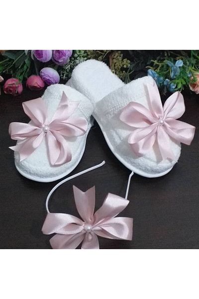 SÜSLÜTASARIM Women's Pink Big Bow Maternity Crown and Maternity Slippers Set – Maternity Set – Maternity Set – Maternity S