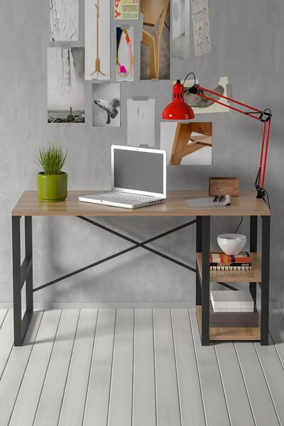 Tedarikcenter Çalışma Masası 120x60 Cm Raflı Bilgisayar Masası Kitaplıklı Çal...