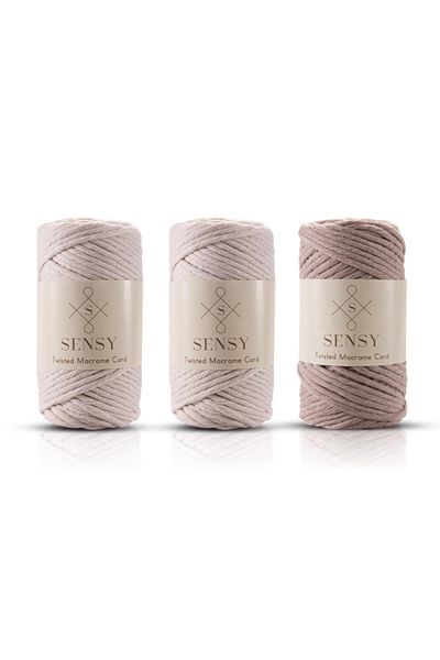 SENSY مجموعة خيوط Macrame Hobby Yarn الفاخرة الممسوحة ضوئيًا مكونة من 3 قطع 2 إكرو - قهوة الحليب