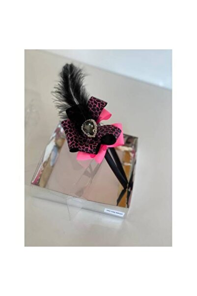 QUEEN AKSESUAR النيون الوردي ليوبارد منقوشة ريشة سوداء الأم فتاة طفل هدية تاج