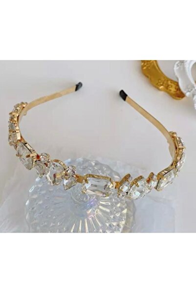 QUEEN AKSESUAR Тенденция Голям луксозен бял кристал Ред камък Метална златна корона