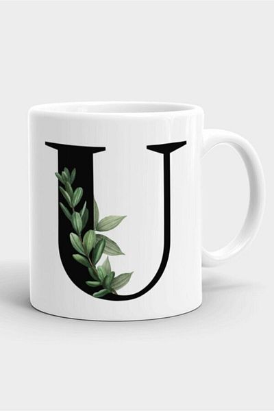 Fotografyabaskı White Porcelain Mug with U-Letter - Glass Letter Mug23