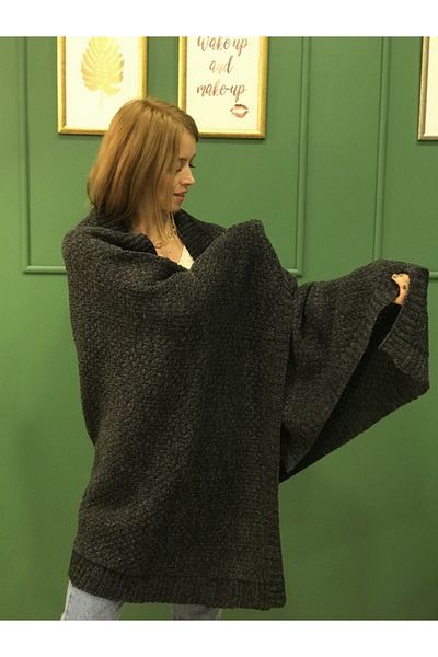 Ocean Women's Black Muline Knitwear Shoulder Shawl