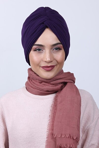 Nowa Scarf غطاء رأس بعقدة وردية قابلة للعكس باللون الأرجواني