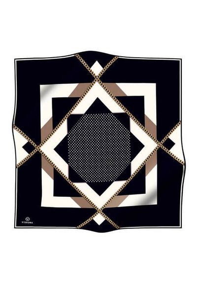 Vissona Γυναικείο Twill Μεταξωτό Κασκόλ Μαύρη Κρέμα