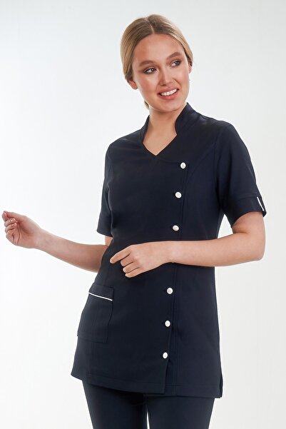 FBC Tekstil Hakim Yaka Beyaz Biyeli Kısa Kollu Doktor Hemşire Eczacı Kadın La...