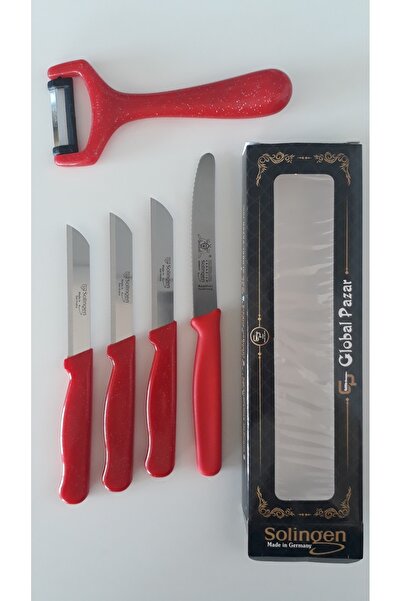 Solingen 3 Simli Kırmızı Meyve Bıçağı, Düz Soyacak Seti
