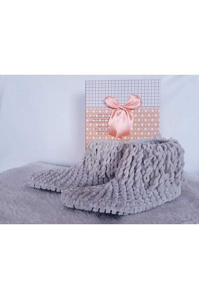 Universal Women's Gray Hand Knitted Handmade Eye Nuru Felt Based Home Shoes