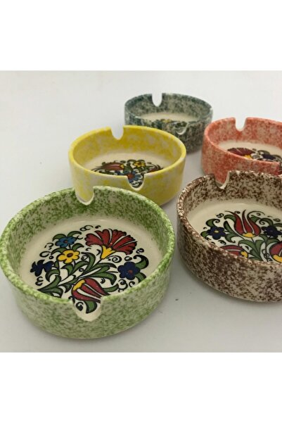 İlbay Çini Takı 8 Cm Baskılı Desen Rengarenk 6 Lı Çini Seramik Küllük Takımı