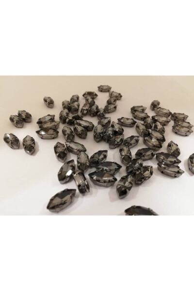 yiğit aksesuar 7x15 (1. 5 CM) Siyah Kasalı Dikme Gri Cam Taş (20 ADET)