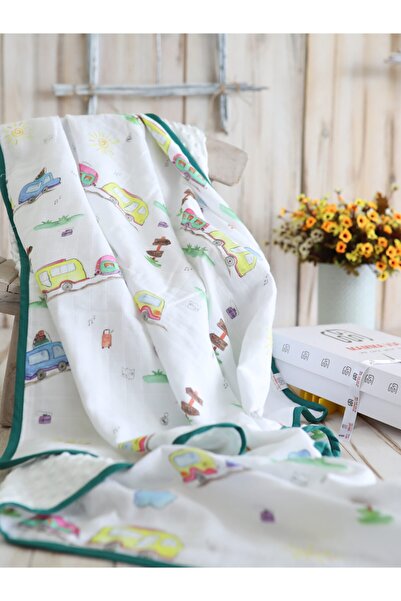 MAMMA VIA BABY بطانية قارب أبيض طبقة مزدوجة موسلين 120 سم × 120 سم