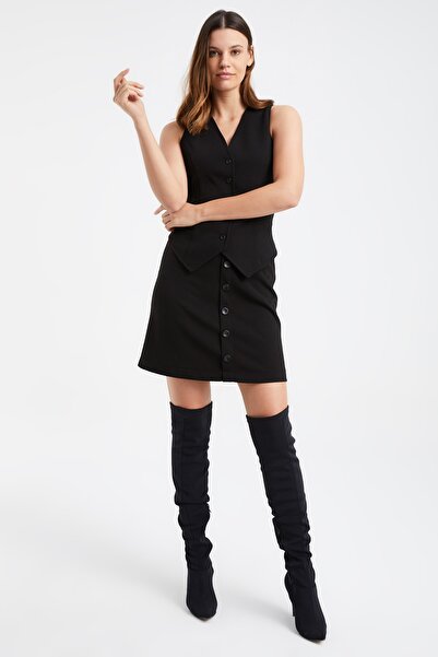 Laranor Women's Black Diver Crepe Mini Skirt