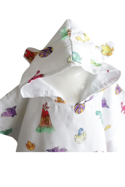 MAMMA VIA BABY White Dınos World Muslin Poncho 60Cmx68Cm