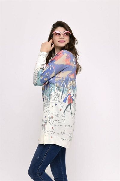 ZTO Women's Ecru Digital Printed Mercerized Cotton Knitwear