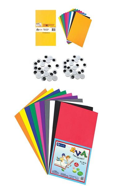 FLY COLOR Adhesive Eva + Movable Eye 12 Mm + 10 Pieces Background Cardboard 25 X 35 Cm