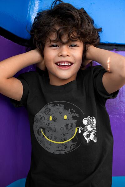 ROCKANDROLL Tricou negru cu mânecă scurtă pentru astronaut Graffiti pentru băiat