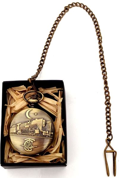 Mixperi Bronze Chain Pocket Watch with Train Logo Chain
