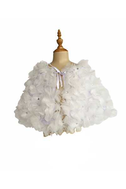 zühre balaban Kadın Beyaz Tül Çiçekli Kristal Taşlarla Süslenmiş Şal