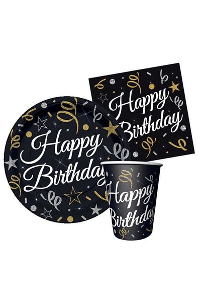 Hayaller Dükkanı 23cm Black Plate Happy Birthday - Pack of 8