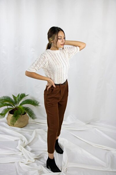 Quzu Women's Brown Belted Carrot Pants