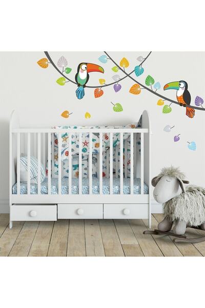 KT Decor Σετ αυτοκόλλητων τοίχου για παιδικό δωμάτιο Tukan Bird