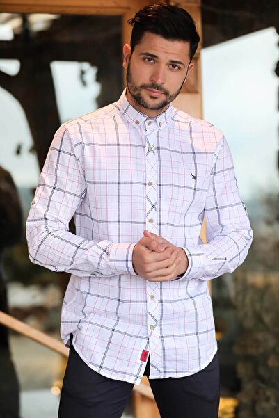 Factor Erkek Lacivert Keten Düğmeli Yaka Slim Fit Katlanabilir Kol Gömlek F5215