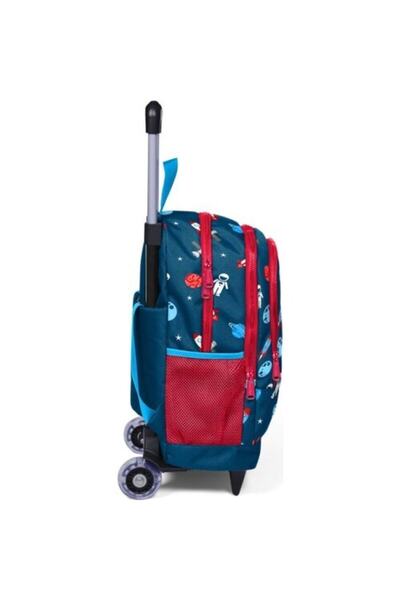 Coral High Kids Indigo Red Space Patterned Three Compartment School Backpack with Squeegee 23136