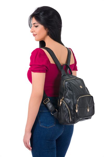 BAGzy Women's Black Faux Leather Backpack
