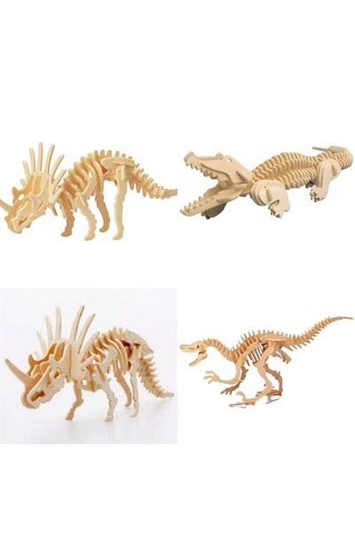 Çağrı Paintable Wooden Dinosaur Model Puzzle Set of 4