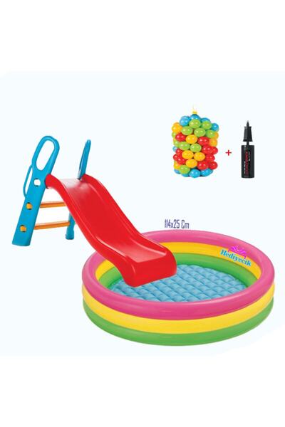 Slide Play Set Inflatable Base Knotty Pool 114x25 Cm + 6 Cm 100 Pieces Play Pool Ball + Pump