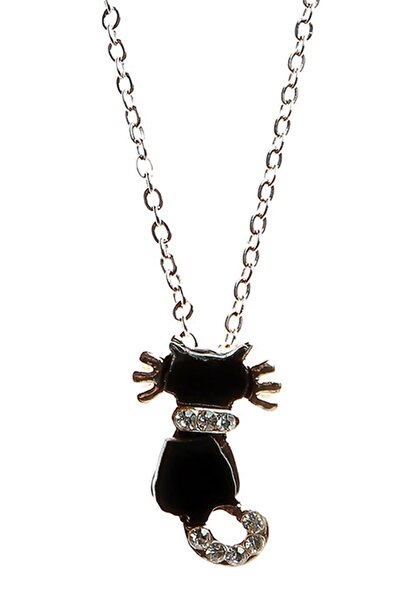 Rouge قلادة مولان زيركون ستون على شكل قطة سوداء ذهبية اللون