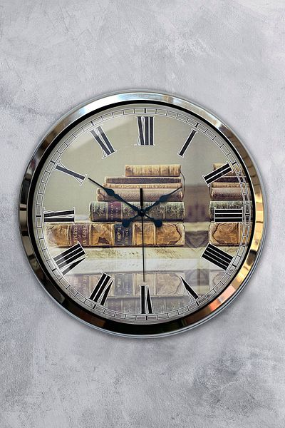 Kasva Concept Gift 40 cm Chrome Metal Book Wall Clock