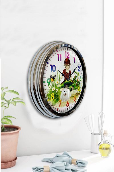 Kasva Concept Gift 40 cm Chrome Metal Children's Wall Clock