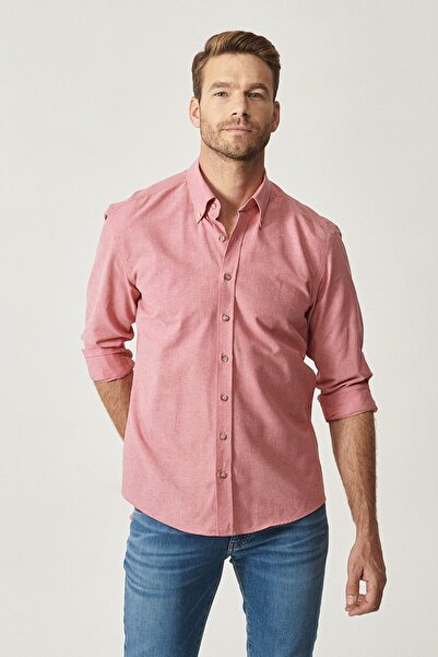 AC&Co / Altınyıldız Classics قميص أكسفورد للرجال ذو ياقة بأزرار حمراء وقصة ضيقة