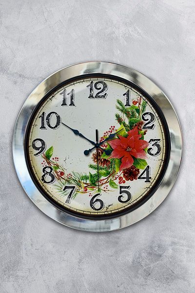 Kasva Concept Gift 36 cm Chrome Metal Flower Wall Clock