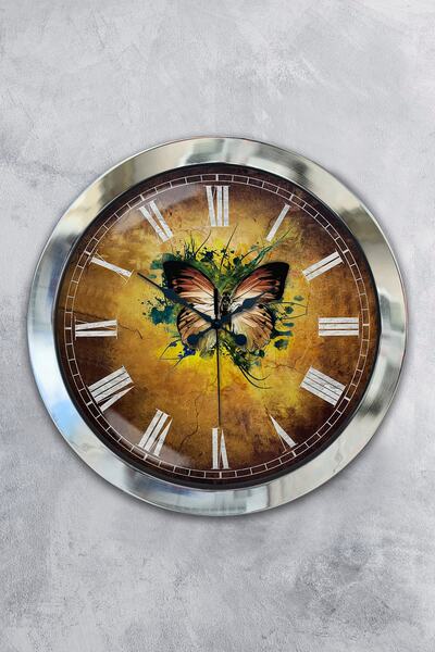 Platin Saat هدية ساعة حائط على شكل فراشة من معدن الكروم مقاس 36 سم