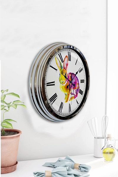 Kasva Concept Gift 40 cm Chrome Metal Rabbit Wall Clock