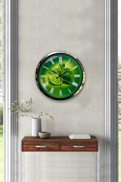 Kasva Concept Gift 40 cm Chrome Metal Lemon Themed Kitchen Wall Clock