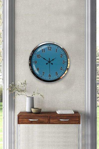 Kasva Concept Cadou 40 Cm Crom Metal Albastru Ceas de Perete
