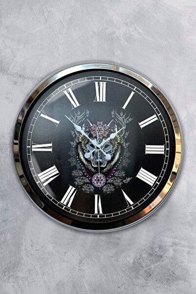 Kasva Concept هدية ساعة حائط ذئب معدنية من الكروم مقاس 40 سم