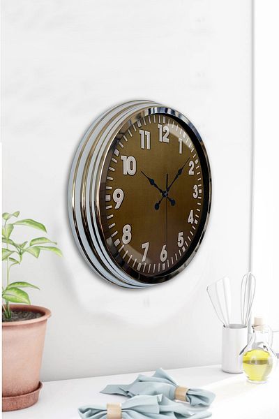 Kasva Concept Gift 40 cm Chrome Metal Brown Wall Clock