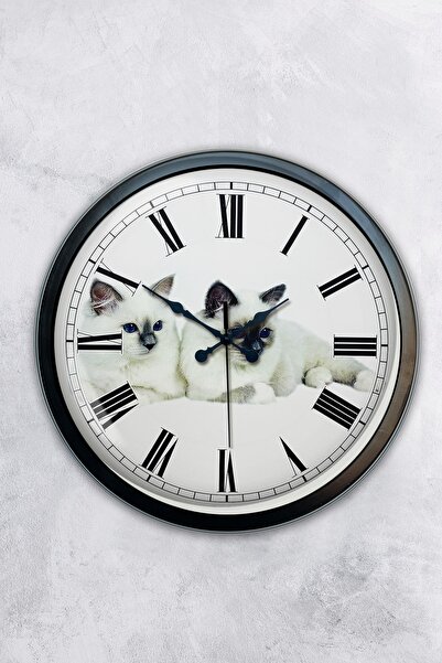 AİB STORE Δώρο 40 εκ. Μαύρο Μεταλλικό Ρολόι Τοίχου Γάτας
