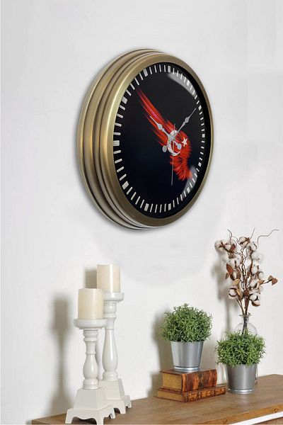 Kasva Concept Ceas de perete cu steag turcesc din metal antic de 40 cm