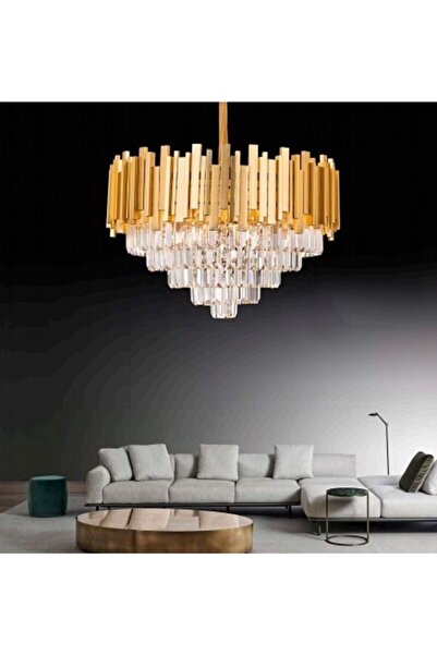burenze Luxury Modern Kristal Taşlı Sarkıt Avize Gold Sarı